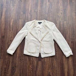 Ann Taylor Women’s Beige Frayed Hem Tweed Open Front Blazer Jacket - Size XS